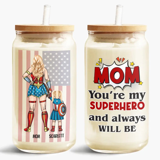 You Are My Super Hero - Personalized Custom Glass Can - Mother's Day Gift For Family, Family Members