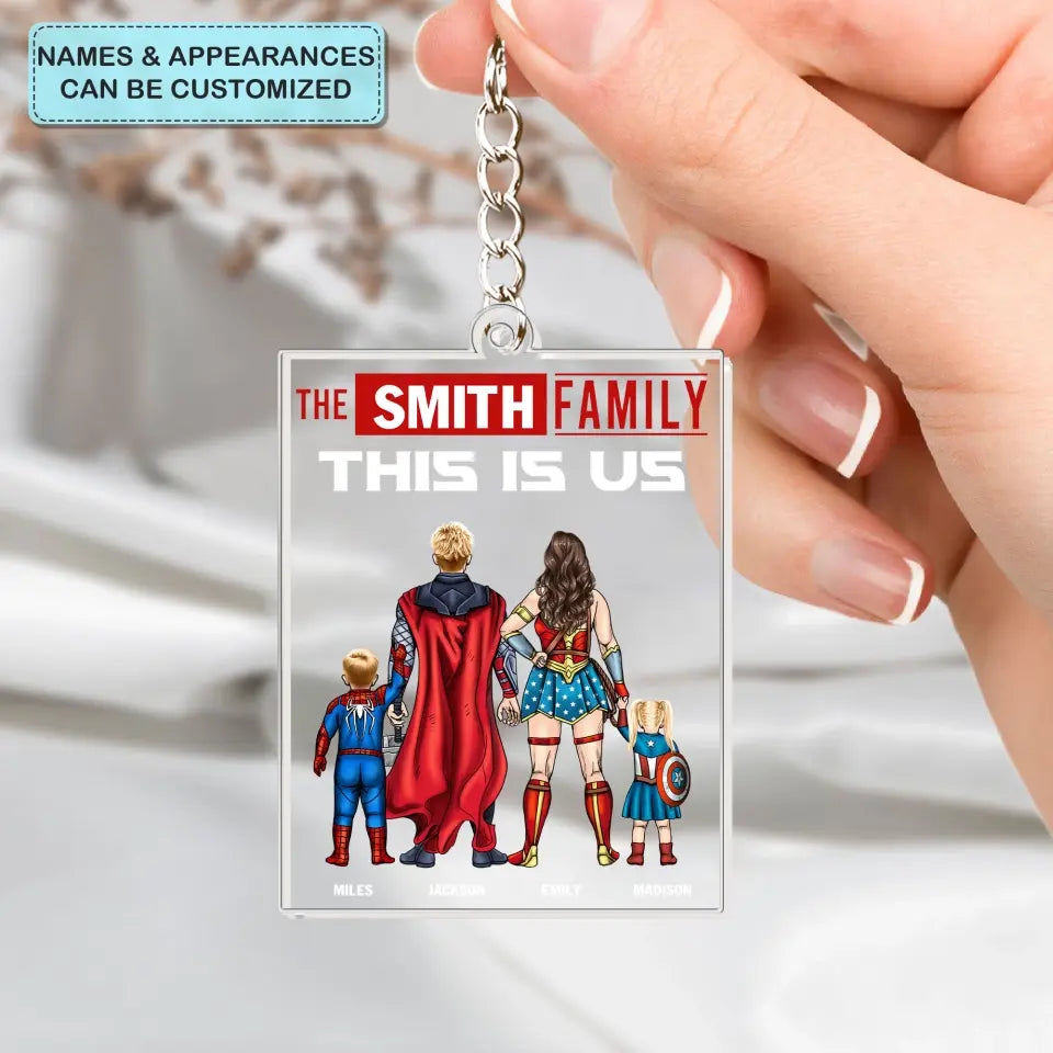 Super Hero Family - Personalized Custom One-Sided Acrylic Keychain - Gift For Family Members