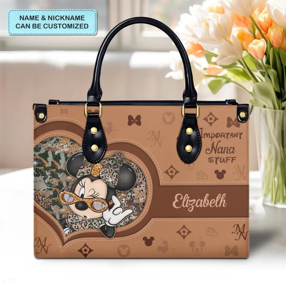 Important Nana Stuff - Personalize Leather Bag - Gift For Mom, Grandma, Family Members