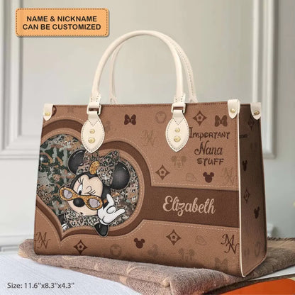 Important Nana Stuff - Personalize Leather Bag - Gift For Mom, Grandma, Family Members