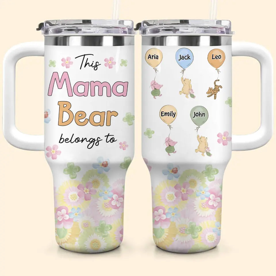 Mama Bear - Personalized Custom Tumbler With Handle - Gift For Mom, Grandma, Family, Family Members