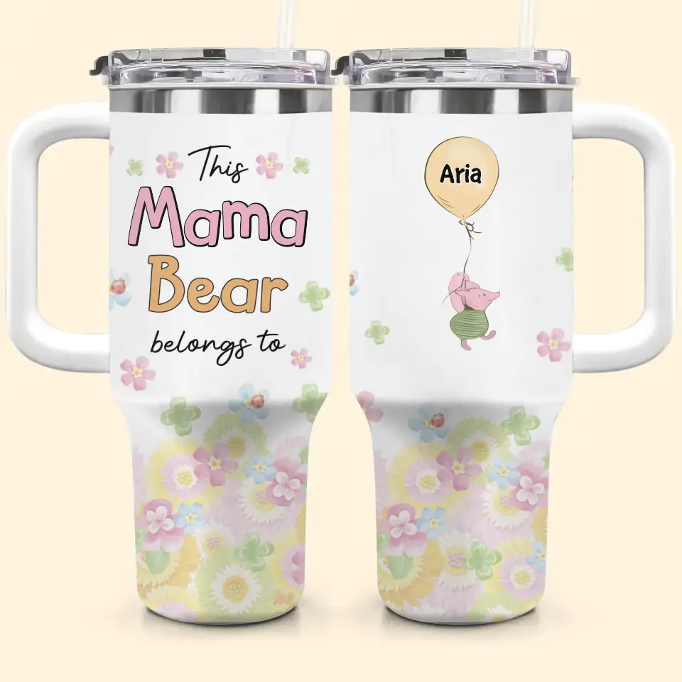 Mama Bear - Personalized Custom Tumbler With Handle - Gift For Mom, Grandma, Family, Family Members