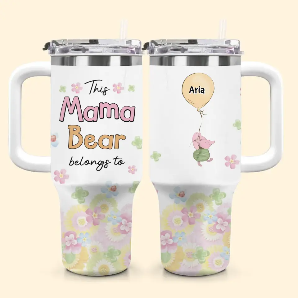 Mama Bear - Personalized Custom Tumbler With Handle - Gift For Mom, Grandma, Family, Family Members