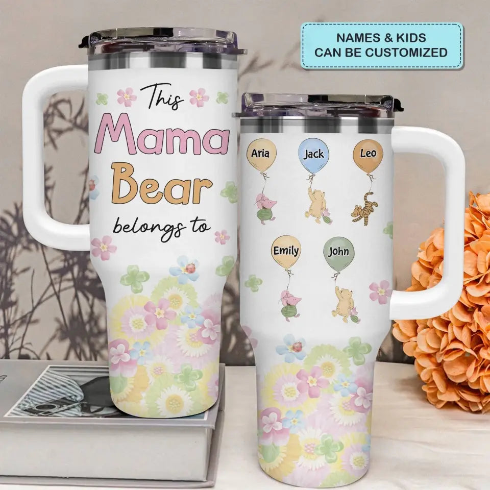 Mama Bear - Personalized Custom Tumbler With Handle - Gift For Mom, Grandma, Family, Family Members