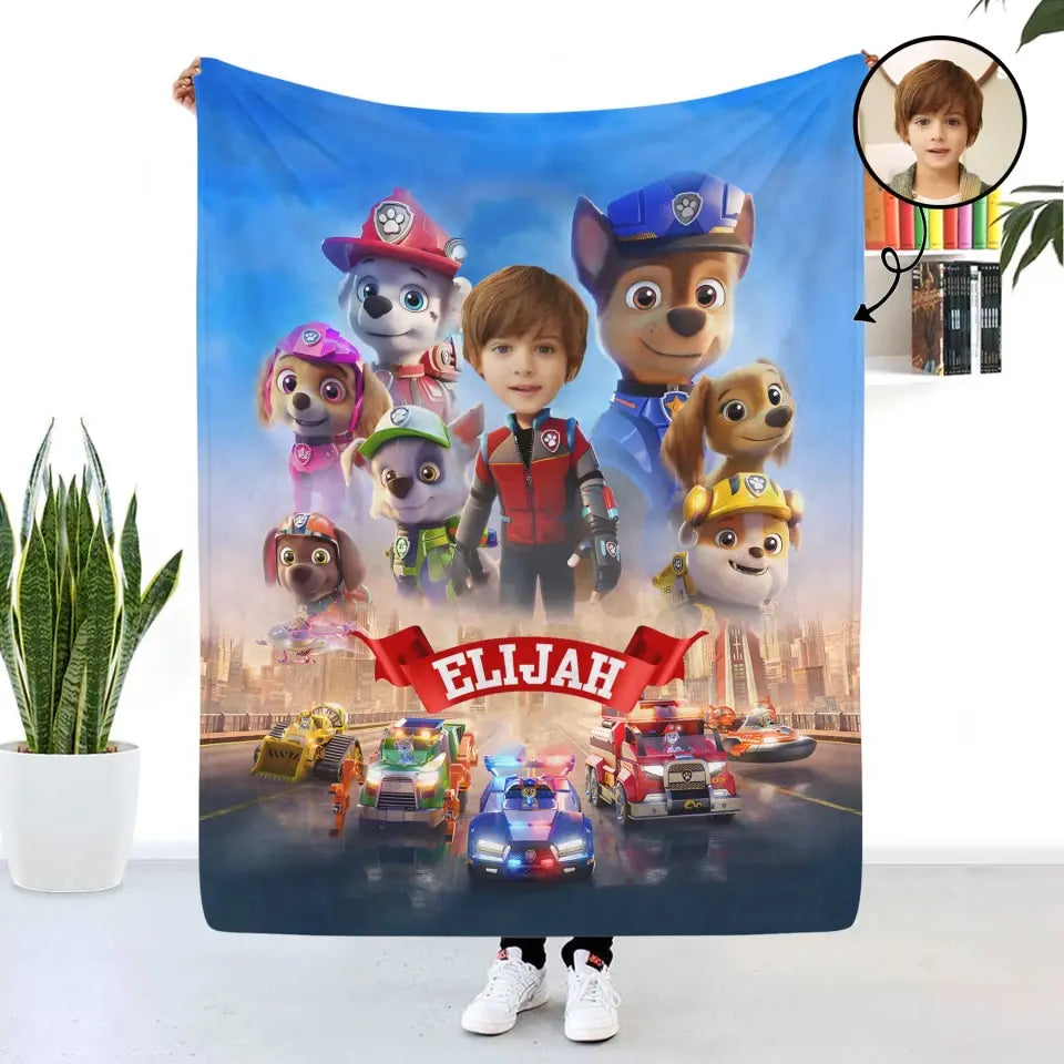 Patrol Boy Custom Face - Personalized Custom Blanket - Gift For Kids, Boys