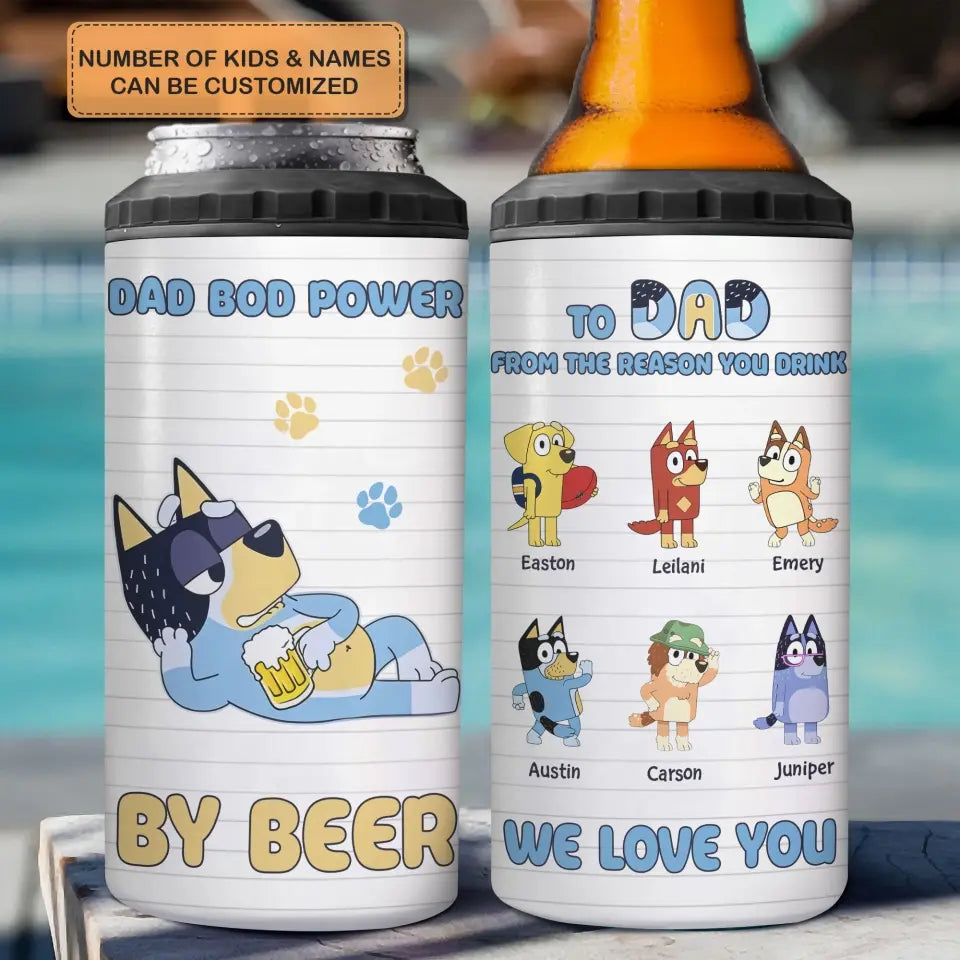 Dad Bob Powered By Beer - Personalized Custom Can Cooler Tumbler - Father's Day, Birthday Gift For Dad, Grandpa