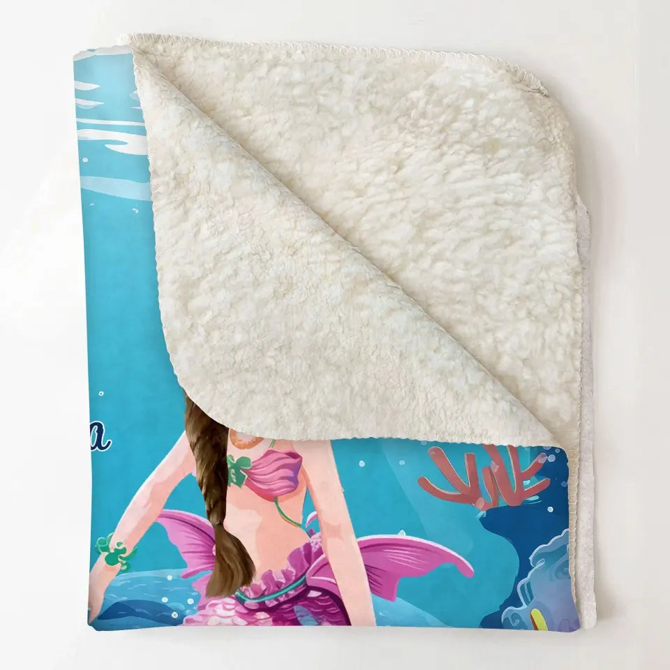 Mermaid Girl Custom Face - Personalized Custom Blanket - Gift For Kids, Girls