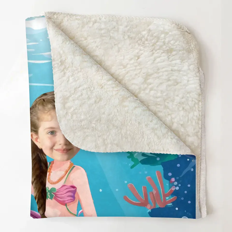 Mermaid Girl Custom Face - Personalized Custom Blanket - Gift For Kids, Girls