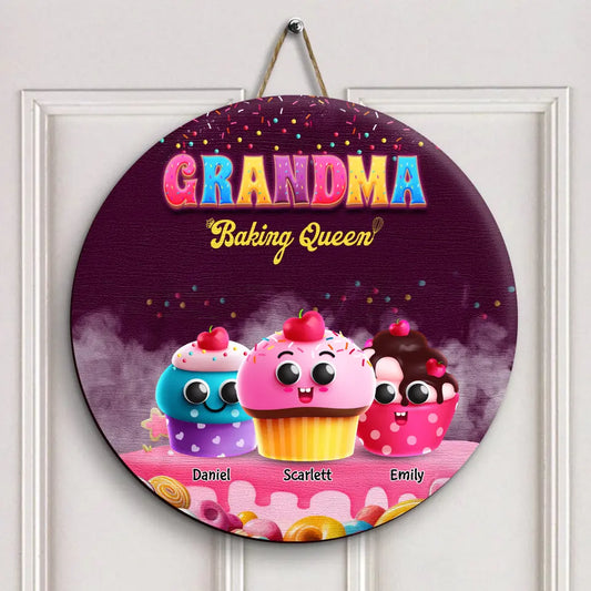 Grandma Baking Queen - Personalized Custom Door Sign - Mother's Day Gift For Mom, Grandma