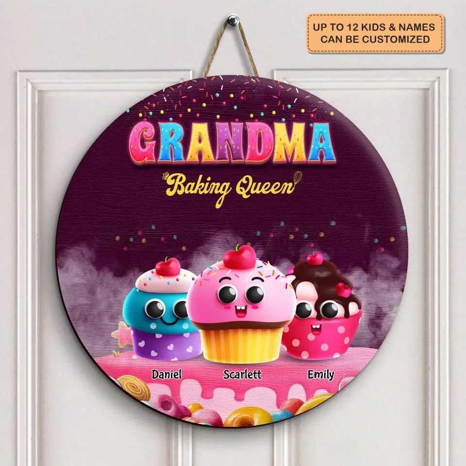 Grandma Baking Queen - Personalized Custom Door Sign - Mother's Day Gift For Mom, Grandma