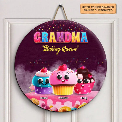 Grandma Baking Queen - Personalized Custom Door Sign - Mother's Day Gift For Mom, Grandma