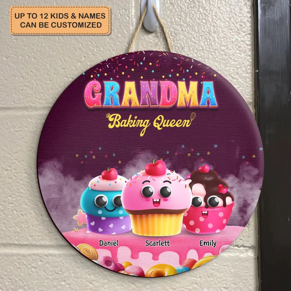 Grandma Baking Queen - Personalized Custom Door Sign - Mother's Day Gift For Mom, Grandma