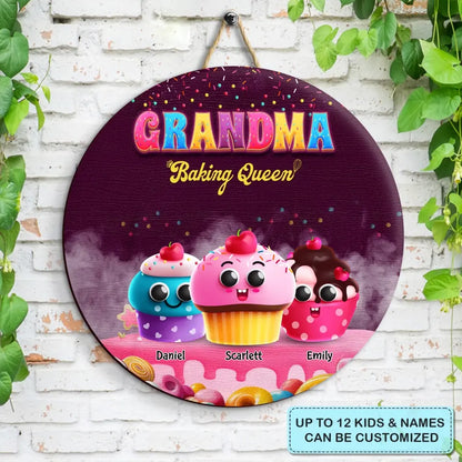 Grandma Baking Queen - Personalized Custom Door Sign - Mother's Day Gift For Mom, Grandma