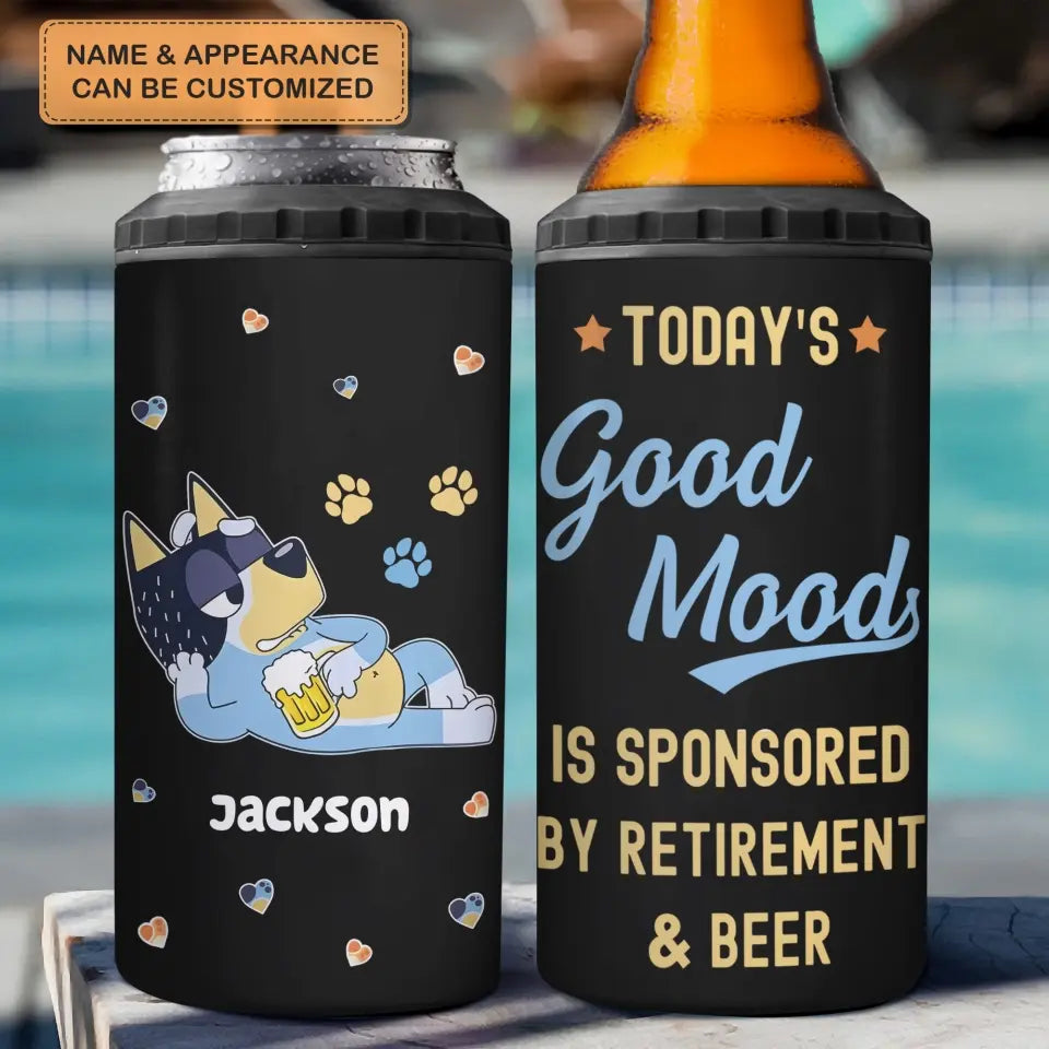 Good Mood Is Sponsor By Retirement & Beers- Personalized Custom Can Cooler Tumbler - Father's Day, Birthday Gift For Dad, Grandpa, Family Members