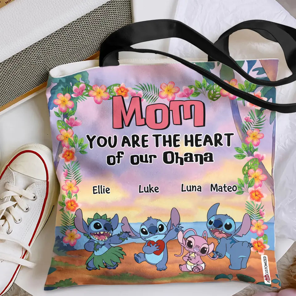 You Are The Heart Of Our Ohana- Personalized Custom Tote Bag - Gift For Mom, Grandma, Family Members