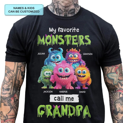 My Favorite Little Monster Called Me Grandpa - Personalized Custom T-shirt - Gift For Dad, Grandpa, Family, Family Members