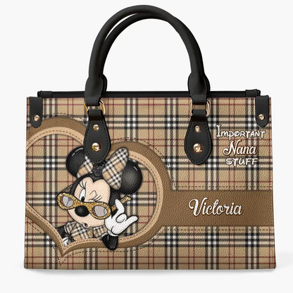 Important Nana Stuff - Personalize Leather Bag - Gift For Mom, Grandma, Family Members