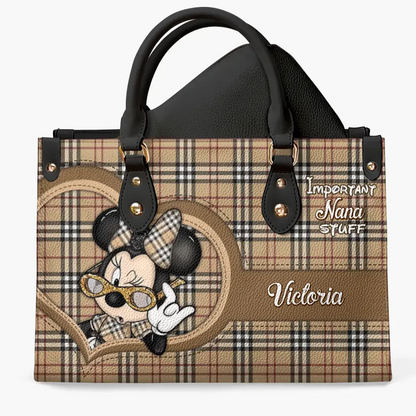 Important Nana Stuff - Personalize Leather Bag - Gift For Mom, Grandma, Family Members