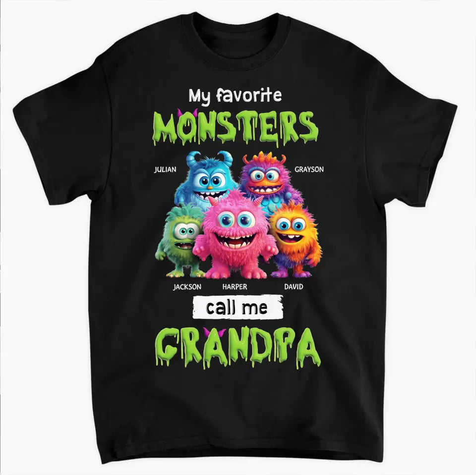 My Favorite Little Monster Called Me Grandpa - Personalized Custom T-shirt - Gift For Dad, Grandpa, Family, Family Members