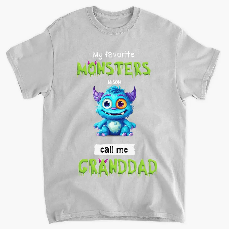 My Favorite Little Monster Called Me Grandpa - Personalized Custom T-shirt - Gift For Dad, Grandpa, Family, Family Members