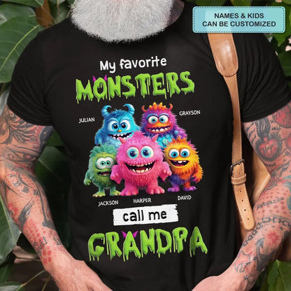 My Favorite Little Monster Called Me Grandpa - Personalized Custom T-shirt - Gift For Dad, Grandpa, Family, Family Members