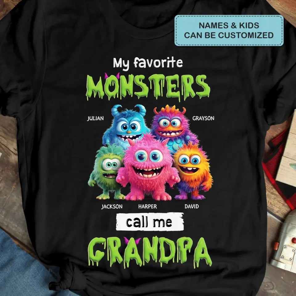 My Favorite Little Monster Called Me Grandpa - Personalized Custom T-shirt - Gift For Dad, Grandpa, Family, Family Members