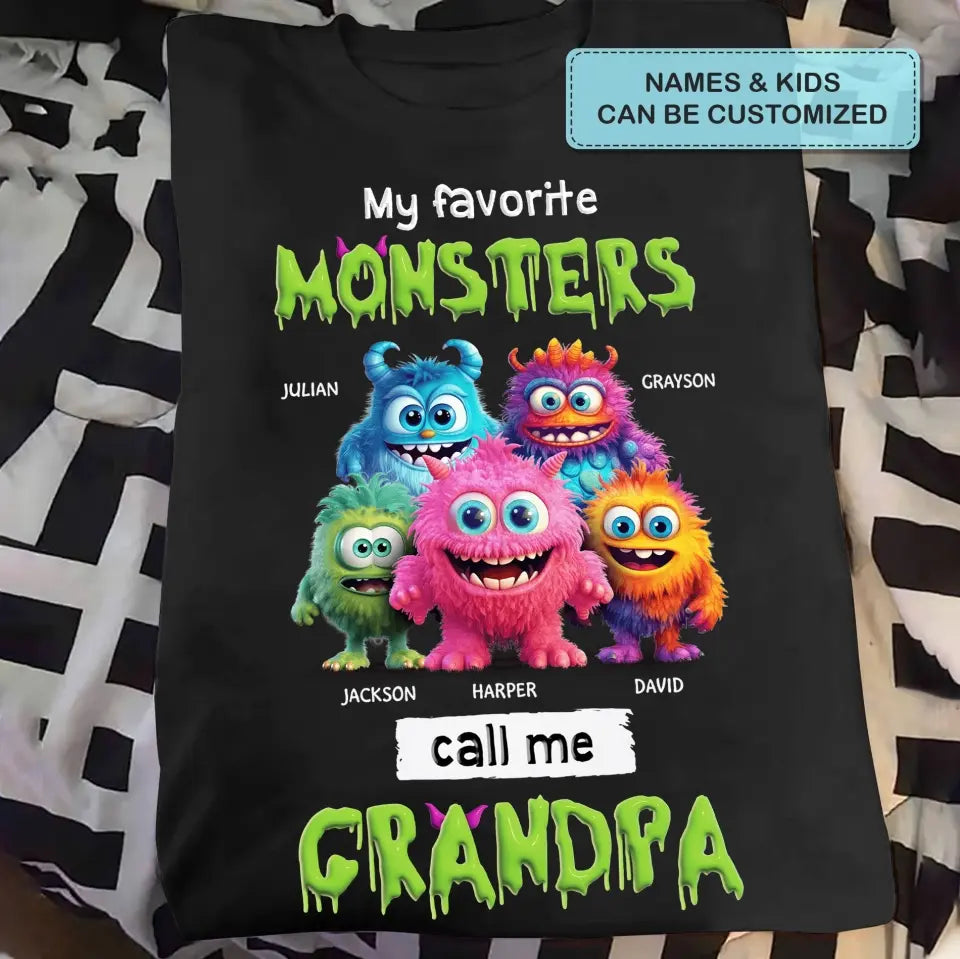 My Favorite Little Monster Called Me Grandpa - Personalized Custom T-shirt - Gift For Dad, Grandpa, Family, Family Members