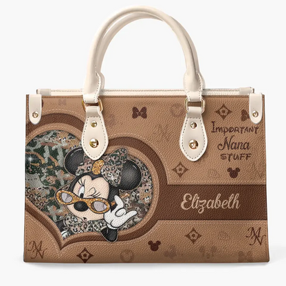 Important Nana Stuff - Personalize Leather Bag - Gift For Mom, Grandma, Family Members