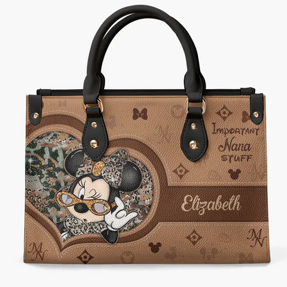 Important Nana Stuff - Personalize Leather Bag - Gift For Mom, Grandma, Family Members