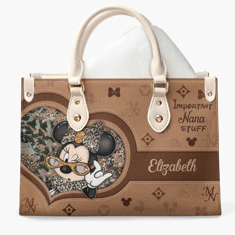 Important Nana Stuff - Personalize Leather Bag - Gift For Mom, Grandma, Family Members