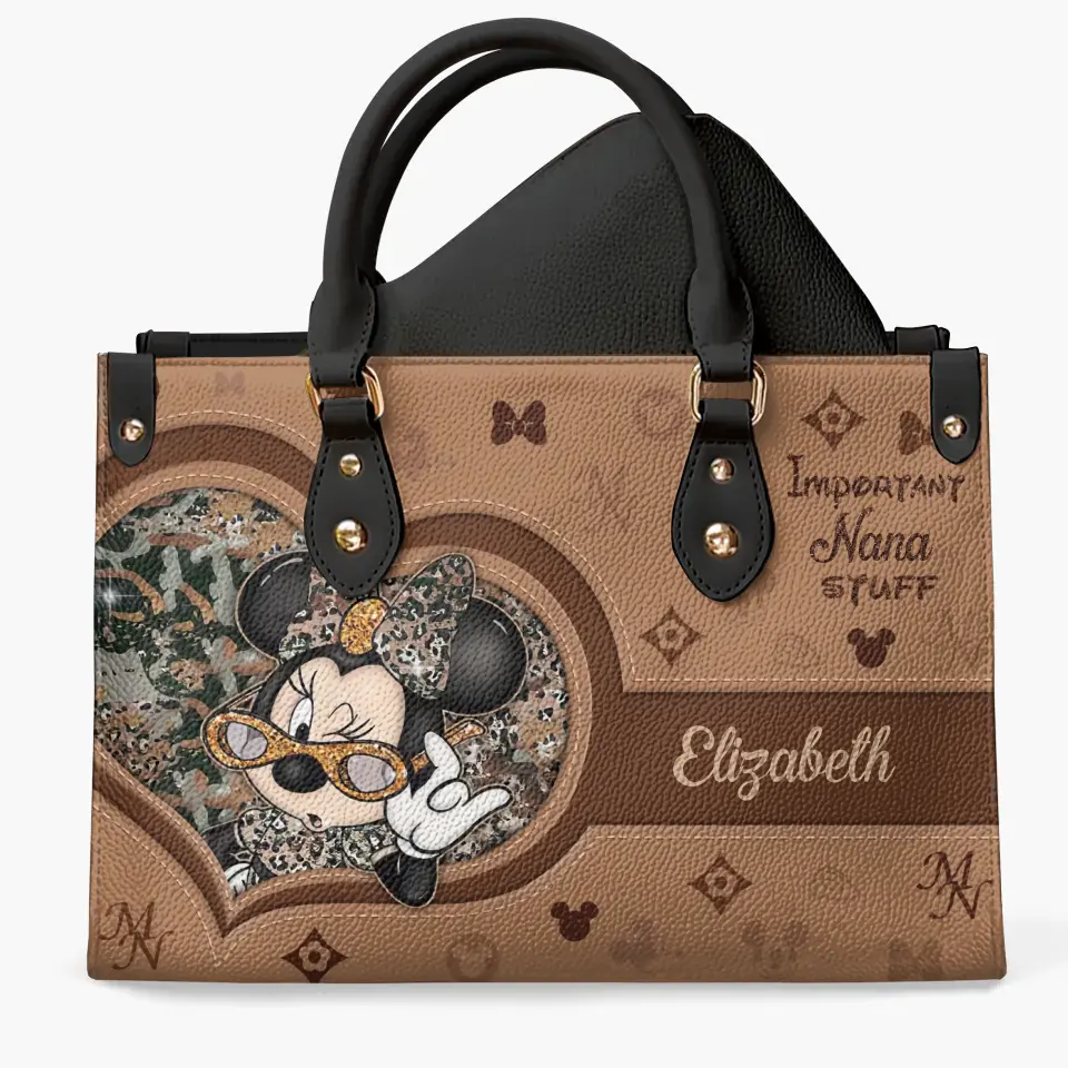 Important Nana Stuff - Personalize Leather Bag - Gift For Mom, Grandma, Family Members