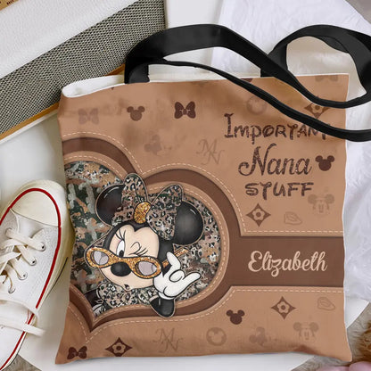 Important Nana Stuff - Personalized Custom Tote Bag - Gift For Mom, Grandma, Family Members