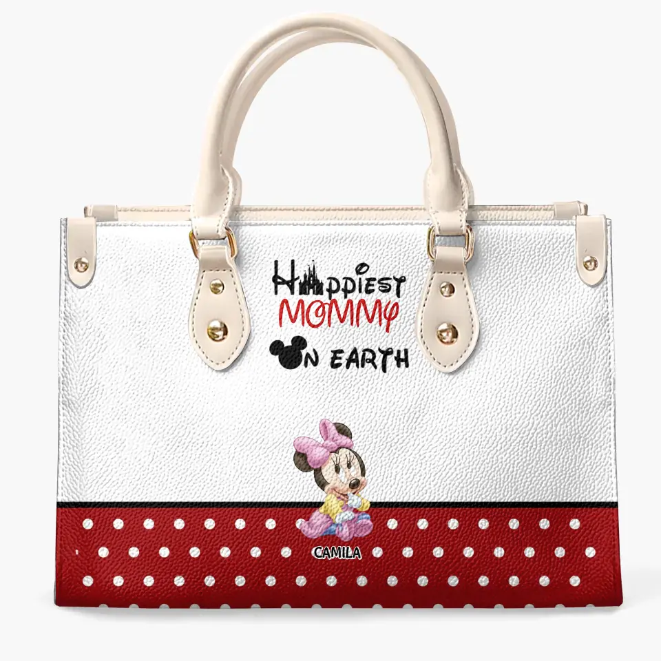 Happies Mom On The Earth - Personalize Leather Bag - Gift For Mom, Grandma, Family Members