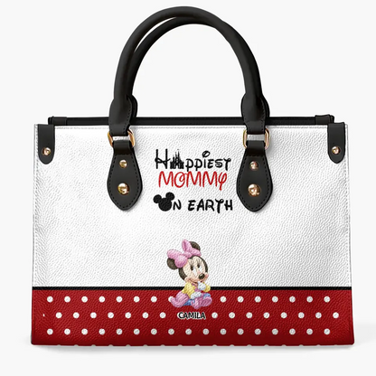 Happies Mom On The Earth - Personalize Leather Bag - Gift For Mom, Grandma, Family Members