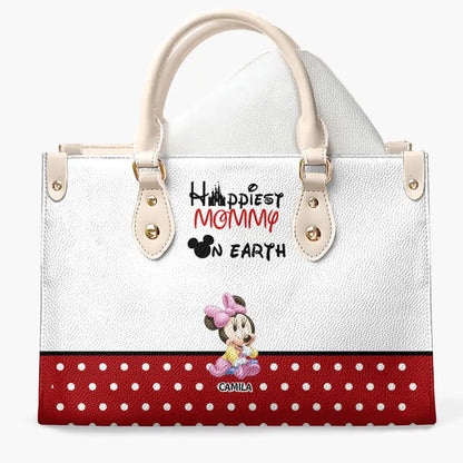 Happies Mom On The Earth - Personalize Leather Bag - Gift For Mom, Grandma, Family Members