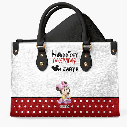 Happies Mom On The Earth - Personalize Leather Bag - Gift For Mom, Grandma, Family Members