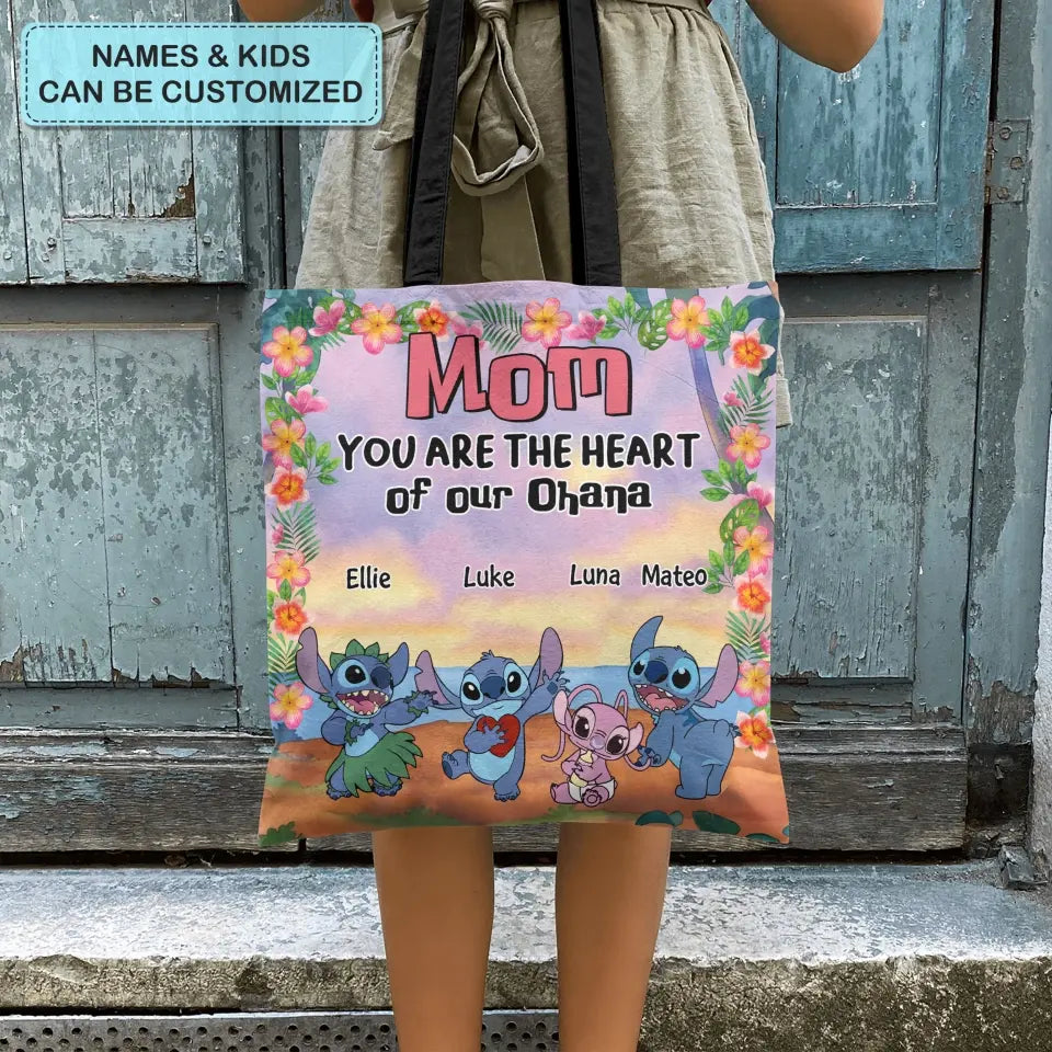 You Are The Heart Of Our Ohana- Personalized Custom Tote Bag - Gift For Mom, Grandma, Family Members