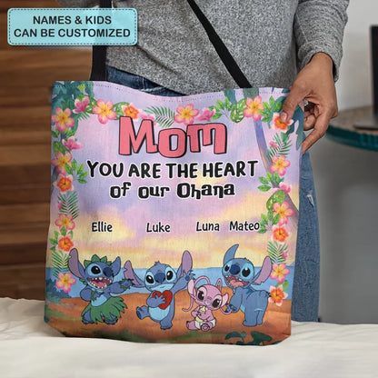 You Are The Heart Of Our Ohana- Personalized Custom Tote Bag - Gift For Mom, Grandma, Family Members