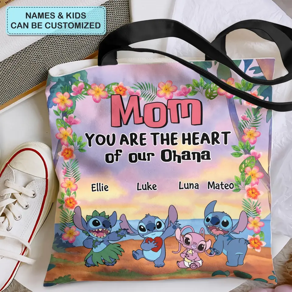 You Are The Heart Of Our Ohana- Personalized Custom Tote Bag - Gift For Mom, Grandma, Family Members