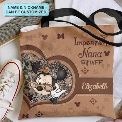 Important Nana Stuff - Personalized Custom Tote Bag - Gift For Mom, Grandma, Family Members