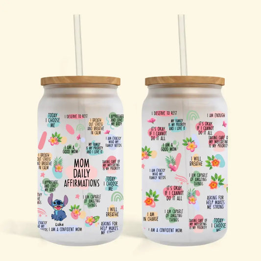 Mom Daily Affirmations - Personalized Custom Glass Can - Mother's Day Gift For Mom, Family Member