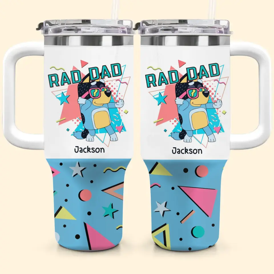 Rad Dad - Personalized Custom Tumbler With Handle - Father's Day Gift For Dad, Family Members