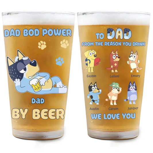 Dad Bob Powered By Beer - Personalized Custom Beer Glass - Father's Day Gift For Dad, Family Member