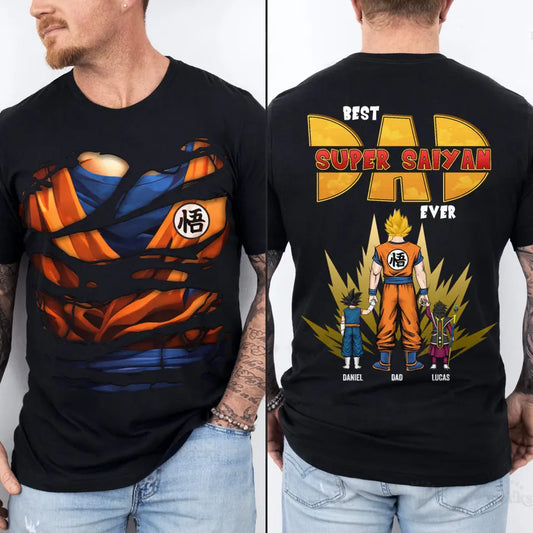 Best Super Saiyan Dad Ever - Personalized Custom Double-side T-shirt - Father's Day Gift For Dad, Family Members
