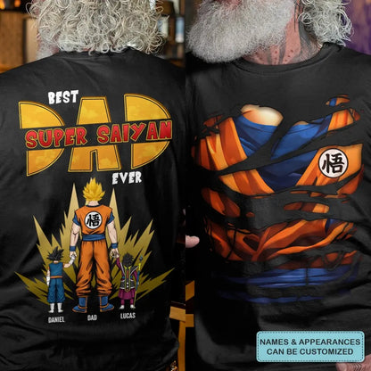 Best Super Saiyan Dad Ever - Personalized Custom Double-side T-shirt - Father's Day Gift For Dad, Family Members