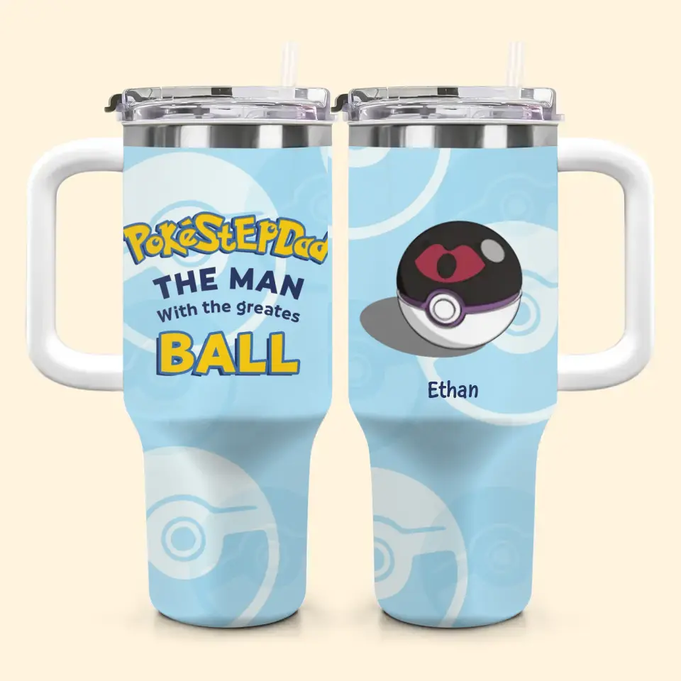 The Man With The Greatest Ball - Personalized Custom Tumbler With Handle - Father's Day Gift For Dad, Family Members