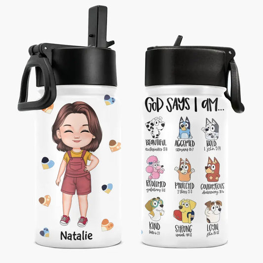 Gods Say I Am - Personalized Custom Kids Insulated Bottle - Birthday, Back To School, Kindergarten, First, Second, Third, Fourth, Fifth Grade, Pre-K Gift For Kids