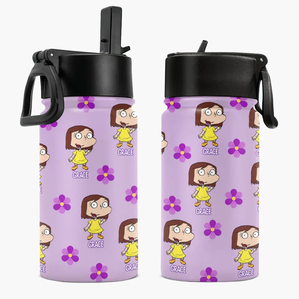 Violet Vintage Water Bottle - Personalized Custom Kids Insulated Bottle - Birthday, Back To School, Kindergarten, First, Second, Third, Fourth, Fifth Grade, Pre-K Gift For Kids