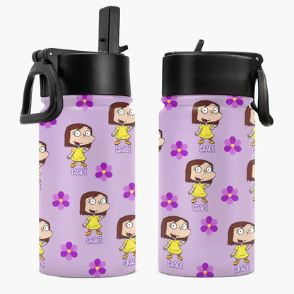 Violet Vintage Water Bottle - Personalized Custom Kids Insulated Bottle - Birthday, Back To School, Kindergarten, First, Second, Third, Fourth, Fifth Grade, Pre-K Gift For Kids