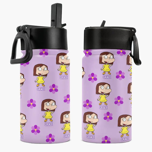Violet Vintage Water Bottle - Personalized Custom Kids Insulated Bottle - Birthday, Back To School, Kindergarten, First, Second, Third, Fourth, Fifth Grade, Pre-K Gift For Kids